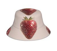 YYHWHJDE Shining Diamond Strawberries Pattern Reflective Bucket Hat Unisex Lightweight Breathable Foldable Black