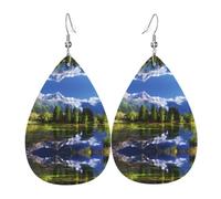 YYHWHJDE Snowy Mountains Prints Teardrop Leather Earrings - Vibrant Dangle Layers for Women, Lightweight Fashion Jewelry for Parties & Everyday Wear