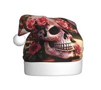 YYHWHJDE Sugar Horror Skull Blumen Rose Bild Weihnachtsmütze für Erwachsene Weiches, leichtes und flauschiges Design für Damen und Herren