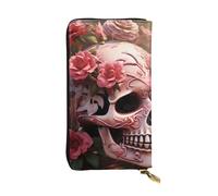 YYHWHJDE Sugar Horror Skull Flowers Rose Picture Leather long clutch wallet Designed for fashion girls and women stylish and personalized 19.0 x 10.5 cm, Black, One Size, Schwarz , Einheitsgröße