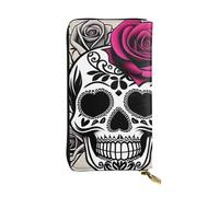 YYHWHJDE Sugar Horror Skull Flowers Rose Picture Leather long clutch wallet Designed for fashion girls and women stylish and personalized 19.0 x 10.5 cm, Black, One Size, Schwarz , Einheitsgröße