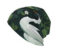 YYHWHJDE Swan Green Leaves Picture Erwachsene Strickmütze Casual Bean Cap Elastische Krempe Hut Unisex