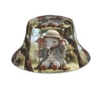 YYHWHJDE The Little Elephant on the Swing Pattern Reflective Bucket Hat Unisex Lightweight Breathable Foldable Black