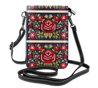 YYHWHJDE Ukrainische Stickerei Stil Rose Prints Kleine Leder Damen Crossbody Flip Phone Tasche Wasserdicht und Langlebig