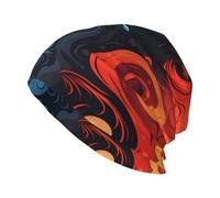 YYHWHJDE Yin Yang Feuer Wasserbild Erwachsene Strickmütze Casual Bean Cap Elastische Krempe Hut Unisex Schwarz