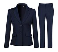 YYNUDA Anzug Set Damen Business Hosenanzug Slim Fit Blazer mit Anzughosen Elegant für Office Hochzeit Blau S