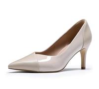 YYNUDA Damen Pumps Elegante High Heels PU-Leder & Lackleder-Akzente Hochhaltschuh Spitz Zehen Kleid Schuhe Farbblock-Design Bequem Beruf Alltag Partei Hochzeit Nude 39EU