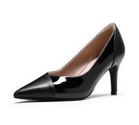 YYNUDA Damen Pumps Elegante High Heels PU-Leder & Lackleder-Akzente Hochhaltschuh Spitz Zehen Kleid Schuhe Farbblock-Design Bequem Beruf Alltag Partei Hochzeit Schwarz 38EU
