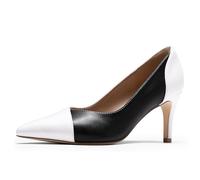 YYNUDA Damen Pumps Elegante High Heels PU-Leder & Lackleder-Akzente Hochhaltschuh Spitz Zehen Kleid Schuhe Farbblock-Design Bequem Beruf Alltag Partei Hochzeit Weiß + Schwarz 39EU
