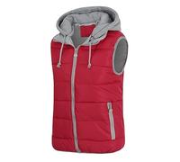 YYNUDA Damen Weste Steppweste mit Kapuze Leicht Daunenweste Warm Gesteppt Übergangsweste Winterweste Outdoorweste（Rot M）