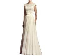 Yyoung Damen Brautkleid Zweiteilig Hochzeitskleid Standesamt Boho Spitze Lang Brautkleider Elfenbein 36
