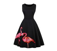 Yyoung Damen Retro 50er Jahre Rockabilly Flamingo Kleid Vintage Festliches Kleid Petticoat Kleid Schwarz XXL