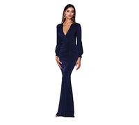 Yytcsjz Elegante Abendkleider mit V-Ausschnitt für Damen, Sexy, lässige, Lange formelle Abendgesellschaftskleider, Sommer, Länge, für entspannten Urlaub, Hochzeit, Party (Color : Navy Blue, Size : M)