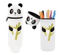 YYUEZHI Federmäppchen Silikon, Legami Schulmäppchen, 2 In 1 Mäppchen, mit Reißverschluss, Stand Up, Tier Stifthalter für Schule, Büro, Geschenk für Mädchen Jungen (Kawaii Panda)
