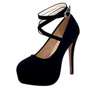 Yyyuluo Damen Plateau Heels - Damen Wildleder Sexy Kreuz Knöchelriemen Hoher Absatz Mary Jane Stiletto Pumps Schnalle Runde Zehen High Heels Mode Braut Partykleid Schuhe Schwarz 43EU