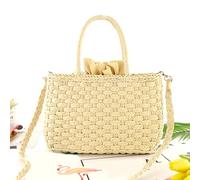yyzlvffm Strandtasche Mode Damen Vielseitige Stroh Fransen Tasche Handgemachte Kordelzug Strandtasche Bast Rattan Handtasche Urlaub Einkaufstasche 30X20X12Cm Beige