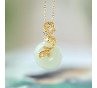 YZDKJ 4. 5 cm Natürliche Hetian Jade Koi Halskette Anhänger Retro Light Luxury Damen Silber Schmuck