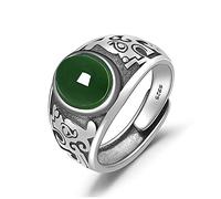 YZDKJ Innovatives Produkt Natural Hetian Jade Ring Retro Smaragd Öffnung Einstellbarer Ring Exquisite Herren Silber Schmuck