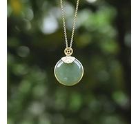 YZDKJ Natürliche Hetian Jade Grün Jade Anhänger S925 Sterling Silber Runde Jade Halskette Frauen Einfache Handwerk Geburtstagsgeschenk Schmuck (Gem Color : with 45cm Chain)