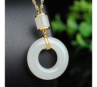 YZDKJ Natürliche Hetian Jade Sicherheit Schnalle Anhänger S925 Sterling Silber Inlaid Jade Halskette Clavicle Retro Hetian Jade Kreis Anhänger