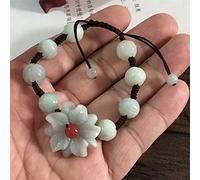 YZDKJ Natürliche Jade Smaragd Blume Perlen Lotus Armband Verstellbare Armreif Schmuck Mode Zubehör DIY. Handgeschnitzte Frau Amulett