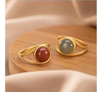 YZDKJ S925 Sterling Silber Natürlicher südlicher rotem Achat Ring für Frauen Hetian Grey Jade Open vergoldet Mode Jade Gold Ring (Rot, Metal Color : Red)