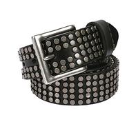 YZJYB Nieten Echtes Leder Gürtel mit Legierung Dornschließe Herren Damen 38cm Breit Punk Rock Style Ledergürtel 105cm - 125cm Kürzbar,Schwarz,105CM