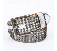 YZJYB Nieten Echtes Leder Gürtel mit Legierung Dornschließe Herren Damen 38cm Breit Punk Rock Style Ledergürtel 105cm - 125cm Kürzbar,Weiß,120CM