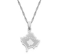 YZyizhen Halskette Mit Anhänger des Kosovo-Übersichtskarte - Kosovo-Ethno-Stil, Landflagge, Dünne Kette, Patriotischer, Zierlicher Schmuck, Hip-Hop-Frauen Herren Mädchen, Unisex-Geschenke,Weiß,Einhe