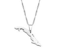 YZyizhen Halskette Mit Anhänger Kuba-Karte - Länderumriss Mit Städten Namensanhänger Hip-Hop-Kette Patriotischer Zierlicher Schmuck, Ethnischer Stil Damen Herren Unisex-Geschenke,Weiß,Einheitsgröße