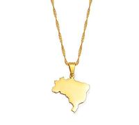 YZyizhen Halskette Mit Anhänger Mit Brasilien-Karte - Country Outline Brasil Ethnic Style Hip-Hop Minimalist Charm Chain Patriotic Dainty Jewelry, Women Men Girl Unisex Gifts,Gelb,Einheitsgröße