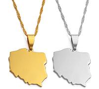YZyizhen Halskette Mit Anhänger Mit Polska-Karte - Polen, Länderumriss, Ethnischer Stil, Hip-Hop-Charme, Dünne Kette, Patriotischer, Zierlicher Schmuck, Damen, Herren, Mädchen, Unisex-Geschenke, 2 St