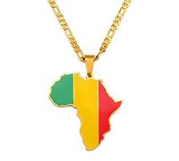 YZyizhen Halskette Mit Anhänger Mit Umrisskarte Von Afrika - Aufdruck Der Landesflagge Hip-Hop Ghana Nigeria Kongo Somalia Uganda Sambia Liberia Schmuck, Damen Herren Unisex, Mali,