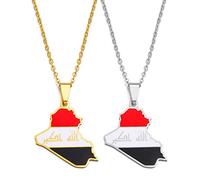 YZyizhen Halskette Mit Irak-Kartenanhänger - Länderumriss Flagge Bedruckter Anhänger Ethnischer Stil Hip-Hop-Kette Patriotischer Zierlicher Schmuck, Damen Herren Mädchen, Unisex-Geschenke, 2 Stück,