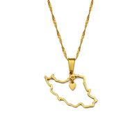 YZyizhen Iran Karte Anhänger Halskette - Land Umriss Herz Hohl Hip-Hop Charme Dünne Kette Patriotischer Zierlicher Schmuck, Ethnischer Stil Damen Herren Mädchen Unisex Geschenke,Gelb,Einheitsgröße