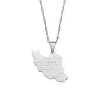 YZyizhen Iran Karte Anhänger Halskette - Städte Namensaufdruck Länderumriss Iranischer Ethnischer Stil Patriotische Kette Zierlicher Schmuck, Hip-Hop Damen Herren Mädchen Unisex Geschenke,Weiß,Einhe