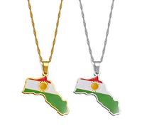 YZyizhen Kurdistan-Flagge Karte Anhänger Halskette - Kurdisches Land Umriss Charme Dünne Kette Zierlicher Patriotischer Schmuck, Ethnischer Stil Hip-Hop Frauen/Männer/Mädchen Unisex-Geschenke,2 Stüc