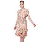 Z&X Damen Salsa Latein-Tanzkleid Glitzer Pailletten Fransen Flapper Partykleid Ballsaal Tanz-Outfits, 025 Champagner Pink, X-Groß