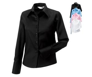 Z956F Russell Collection Bügelfreie langärmelige Damenbluse White S