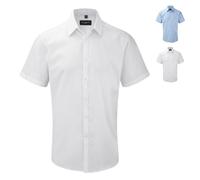 Z963 Russell Collection Fischgrätmuster Hemd Kurzarm Herren White L (41/42)