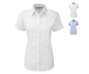 Z963F Russell Collection Fischgrätmuster Bluse Kurzarm Damen White 3XL