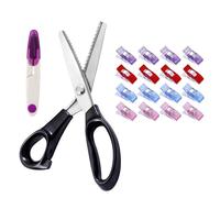 Zackenschere Gezahnt, Stoffschere, Zickzackschere Aus Edelstahl, Mit 12 Stoffklammern Und Kreuzstich U-Scissors, Stoff Zackenschere Gezahnt, Profi Zick Zack Schere Stoff Set, Für Nähen Stoff