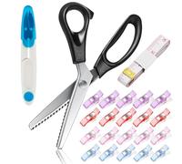 Zackenschere Stoffschere,9.2 Inch Edelstahl Schneider Zick Zack Schere für Stoff mit Schere,20 Stoffklammer 2M Schneidermaßband,für Stoff, Kraft,Handwerk,Hobby Schneiden