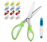 Zackenschere Stoffschere Profi Zick Zack Schere Stoff Set, Edelstahl Rostfrei Gezackte Schneiderschere mit Fadenschere und 12 Stücke Stoffklammern für Stoff, Stark, Basteln, Hobbyschneider