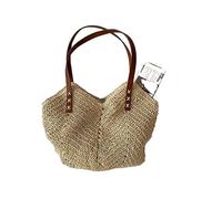 ZACUNXY Strohtasche，Strohtaschen Damen Handgewebte Frauen Schulterhandtasche Sommer Stroh Beach Tragetasche Reise Shopper Weben Einkaufstaschen(Beige)
