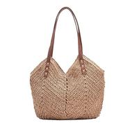 ZACUNXY Strohtasche，Strohtaschen Damen Handgewebte Frauen Schulterhandtasche Sommer Stroh Beach Tragetasche Reise Shopper Weben Einkaufstaschen(Khaki)