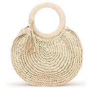ZACUNXY Strohtasche，Strohtaschen Damen Runde Frauen Stroh Taschen Rattan Lady Handtaschen Wicker gewebt Große Tasche Lässig Sommer Strand Geldbörsen Weiblich(Beige)