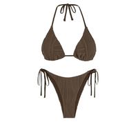 ZAFUL Bikini-Sets für Damen, Neckholder, zweiteiliger Badeanzug, gerippt, hoch geschnitten, seitliche Tanga, Badeanzug, sexy, gepolsterte Bademode