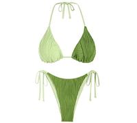 ZAFUL Bikini-Sets für Damen, Neckholder, Zweiteiliger Badeanzug, gerippt, hoch geschnitten, zum Binden an der Seite, Tanga, Badeanzug, sexy, gepolsterte Bademode, Grün, Medium