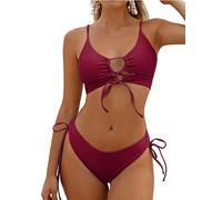 ZAFUL Damen 2-teiliger Badeanzug mit Spaghettiträgern, brasilianischer Bikini, Schnürung, Badeanzug, Rot/Ausflug, einfarbig (Getaway Solids), XL